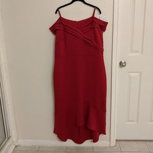 Red Formal Cocktail Dress Off Shoulder Mermaid Hem